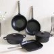 Ss22 Professional 7 Pc Cookware Set Black-Fry Pan 28Cm,Grill Pan 28Cm,Wok 28Cm,Casserole 24Cm,Alu Lid 24Cm,Shallow Casserole 28Cm,Alu Lid 28Cm