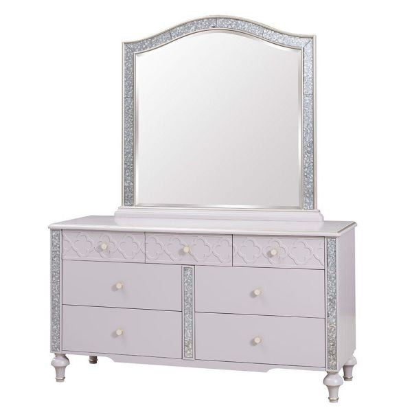 Classadora Dresser with Mirror and Stool - Beige / Champagne Gold